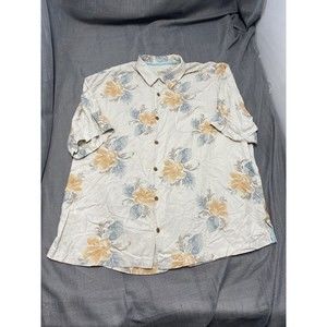 (Men's XL Big) Tommy Bahama 100% Silk Sand Floral Pattern Hawaiian Shirt